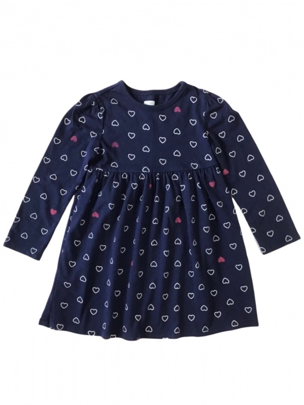 Old Navy Girls Long Sleeve Dress Size 3T Navy Blue With Pink & White Hearts